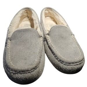 UGG Ansley Slipper Women 8 Grey Suede Moccasin Loafer 1106878 Shearling Lined